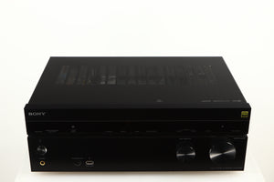 Top of a used Sony STR-DN1080 AV Receiver in a black finish