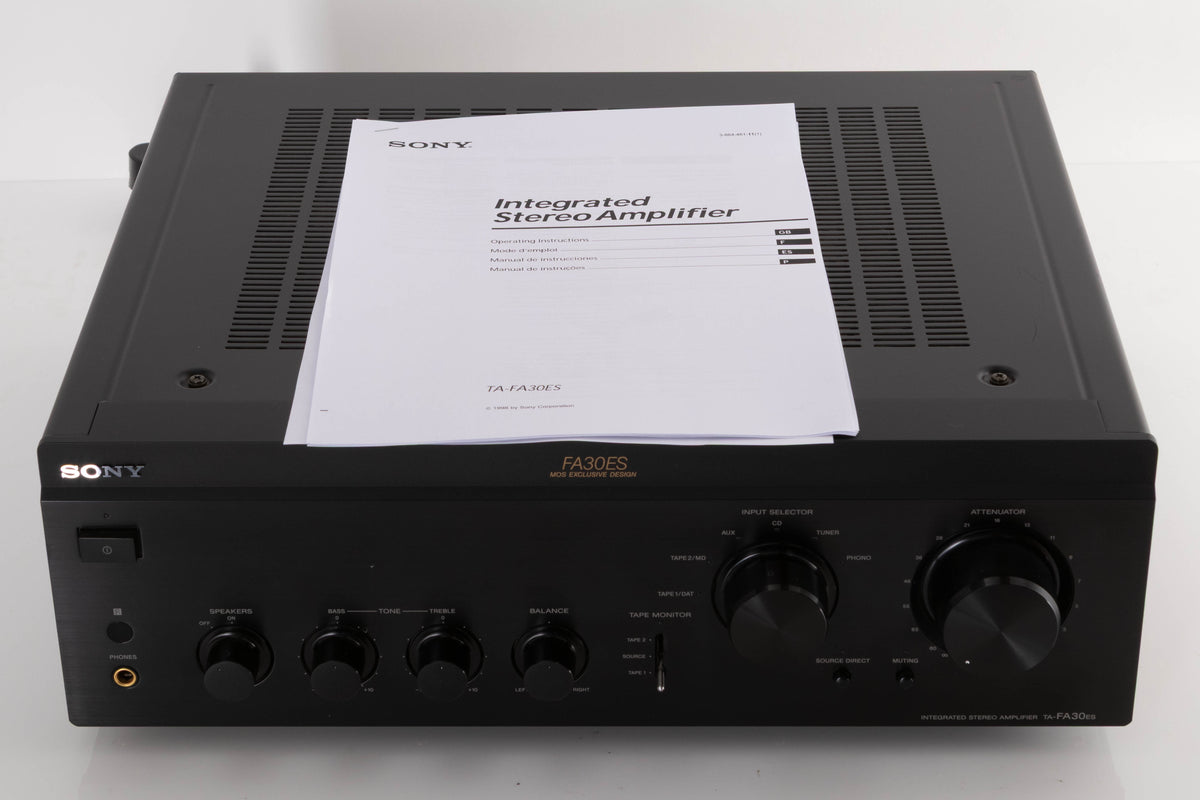 Top of a used Sony TA-FA30ES Integrated Amplifier in a Black finish showing Manual