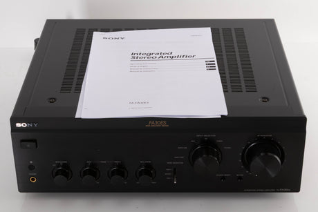 Top of a used Sony TA-FA30ES Integrated Amplifier in a Black finish showing Manual