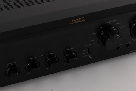 Close up of a used Sony TA-FA30ES Integrated Amplifier in a Black finish showing fascia