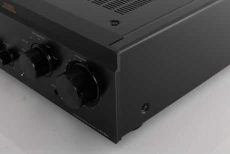Front right corner of a used Sony TA-FA30ES Integrated Amplifier in a Black finish