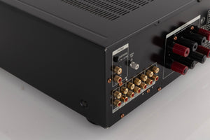 Rear right corner of a used Sony TA-FA30ES Integrated Amplifier in a Black finish