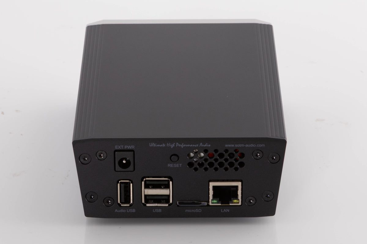 Rear view of a used SOtM SMS-200 Network Player showing Power Input, USB Inputs and Network Input
