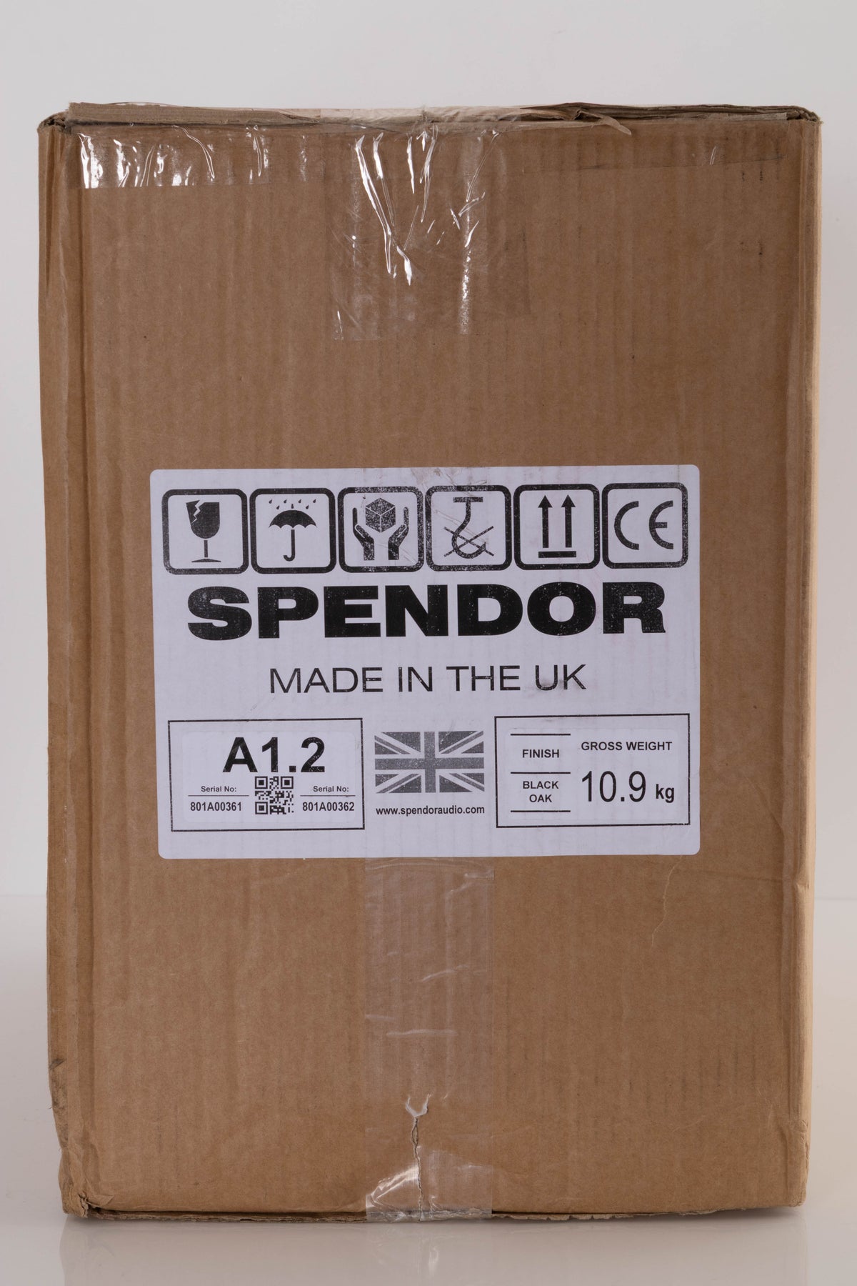 Box of a used Spendor A1.2 Standmount Speaker in Black Oak