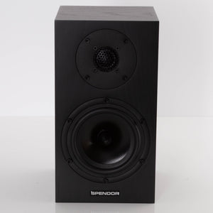 Front view of a used Spendor A1.2 Standmount Speaker in a Black Oak finish