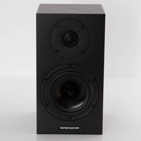 Front view of a used Spendor A1.2 Standmount Speaker in a Black Oak finish