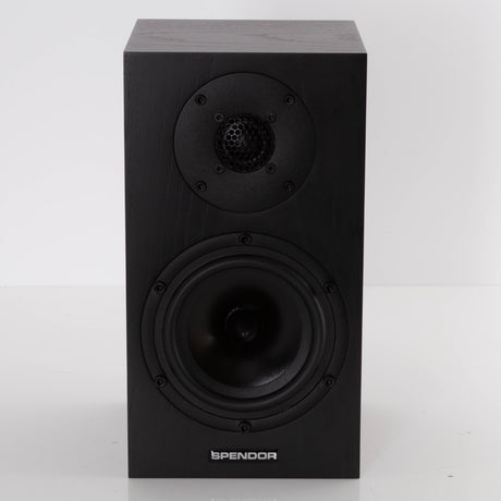 Front view of a used Spendor A1.2 Standmount Speaker in a Black Oak finish