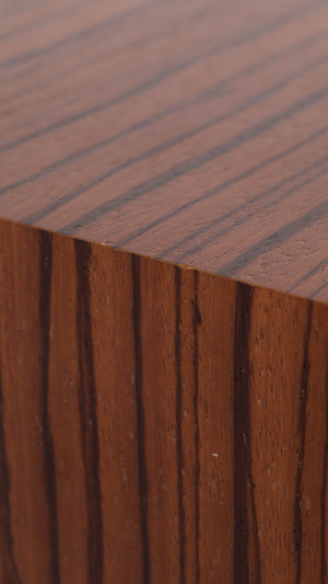 Close up of a used Spendor A6 Floorstanding Speaker in a Wenge finish showing small nick on right edge