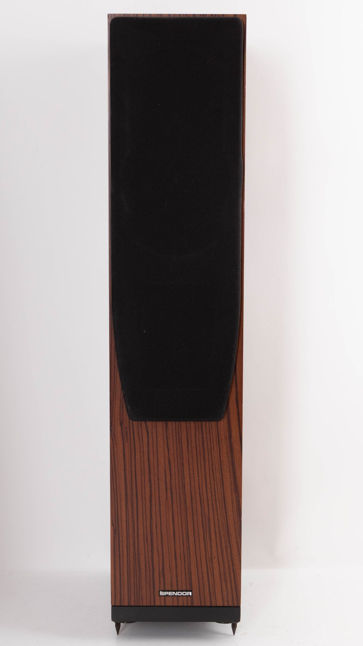 Front view of a used Spendor A6 Floorstanding Speaker in a Wenge finish showing Grille