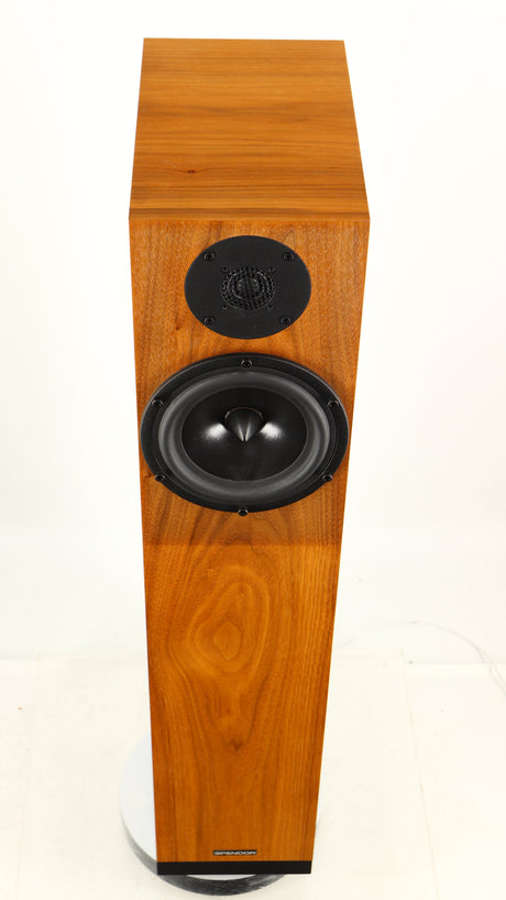 Top of a used Spendor A7 Floorstanding Speaker in a walnut finish