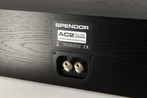 Close up of a used Spendor AC2 Centre Speaker in a black oak finish showing some of the rear