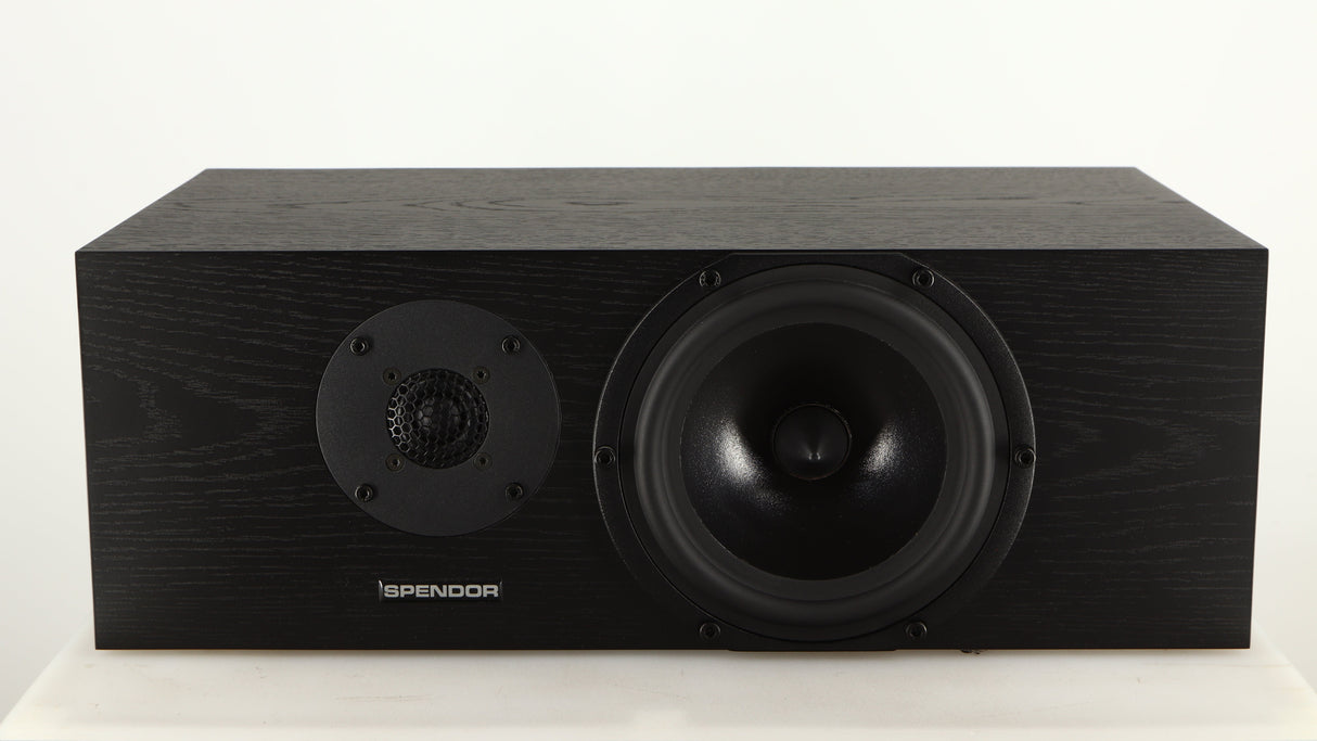 Front view of a used Spendor AC2 Centre Speaker in a black oak finish