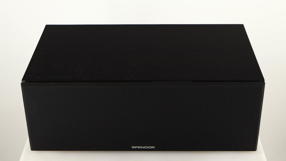Top of a used Spendor AC2 Centre Speaker in a black oak finish showing Grille