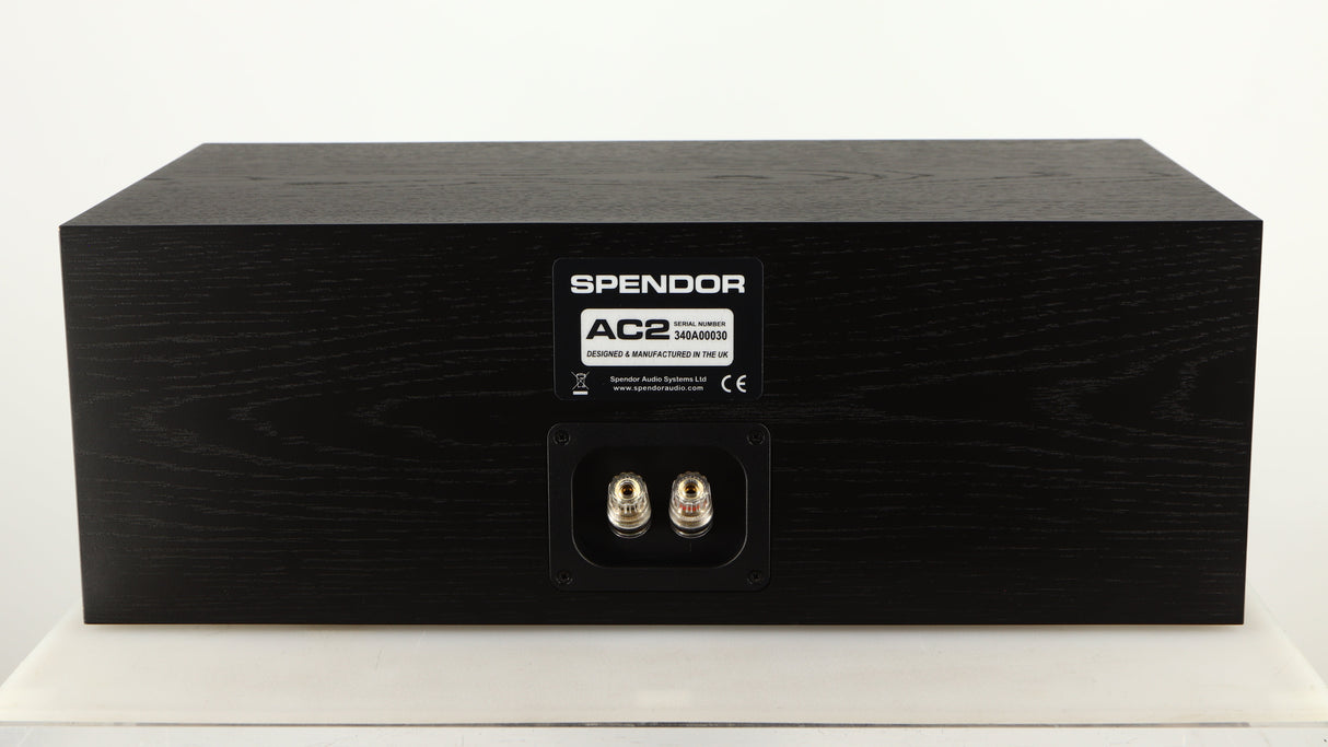 Rear view of a used Spendor AC2 Centre Speaker in a black oak finish