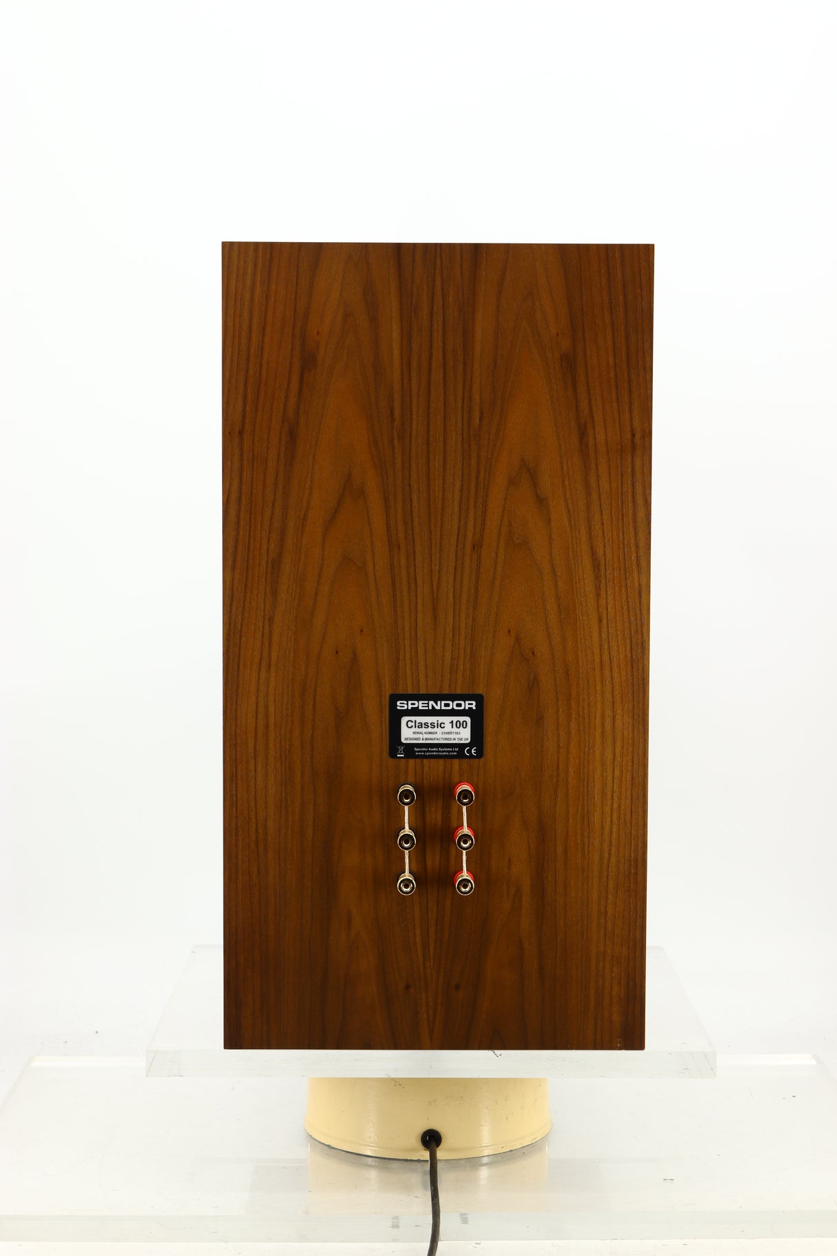 Rear view of an ex-demo Spendor Classic 100 Standmount Speaker in Walnut finish