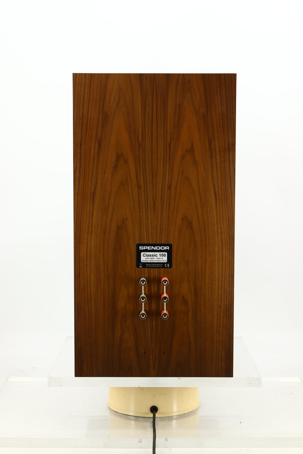 Rear view of an ex-demo Spendor Classic 100 Standmount Speaker in Walnut finish