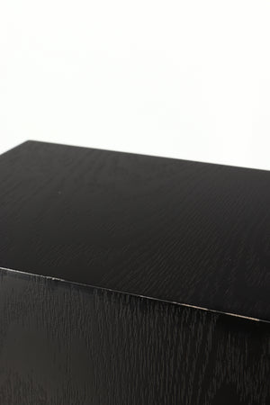 Close up of a used Spendor D9.2 Floorstanding Speaker in a black oak finish showing some damage on left side edge
