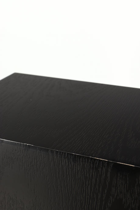 Close up of a used Spendor D9.2 Floorstanding Speaker in a black oak finish showing some damage on left side edge