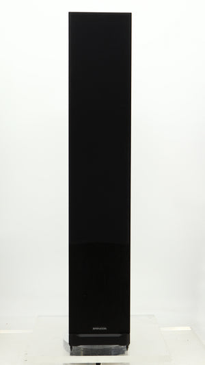 Front view of a used Spendor D9.2 Floorstanding Speaker in a black oak finish showing the grille
