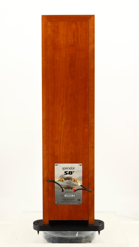 Rear view of a used Spendor S8e Floorstanding Speaker in a cherry finish