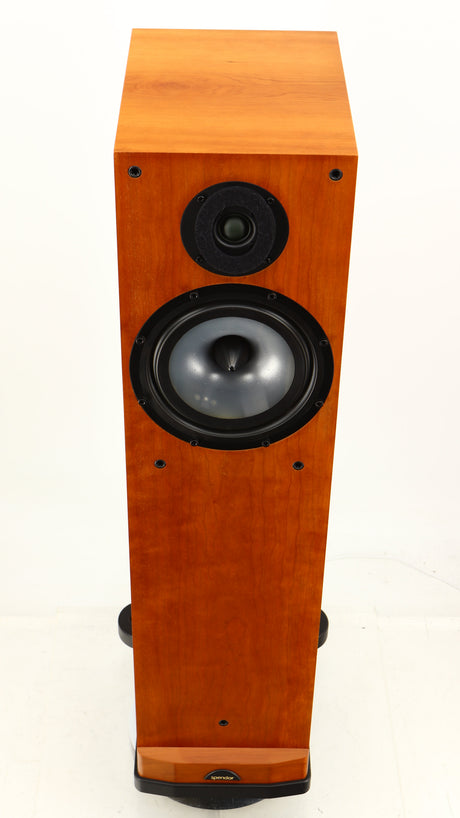 Top of a used Spendor S8e Floorstanding Speaker in a cherry finish 