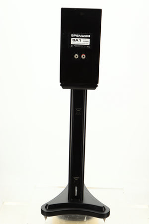 Rear view of a used Spendor SA1 Standmount Speaker in Gloss Black with Stand
