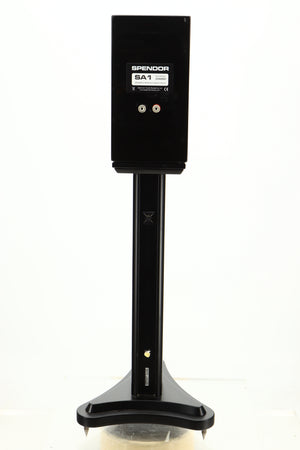 Rear view of a used Spendor SA1 Standmount Speaker in Gloss Black with Stand