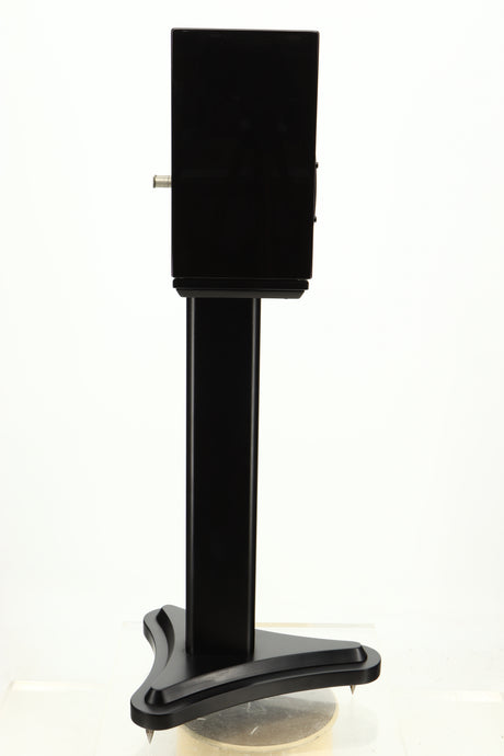 Side view of a used Spendor SA1 Standmount Speaker in Gloss Black with Stand