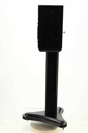 Side view of a used Spendor SA1 Standmount Speaker in Gloss Black with Stand