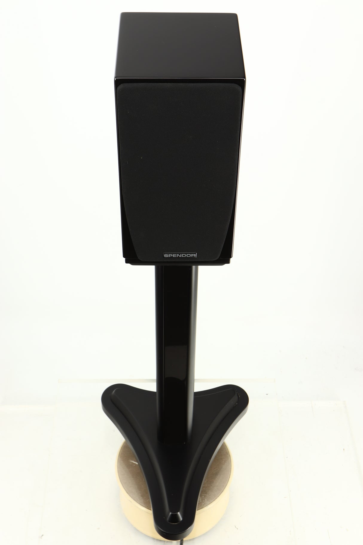 Top view of a used Spendor SA1 Standmount Speaker in Gloss Black with Stand