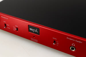 Close up of a used SPL Phonitor SE Headphone Amplifier in a red finish showing the fascia