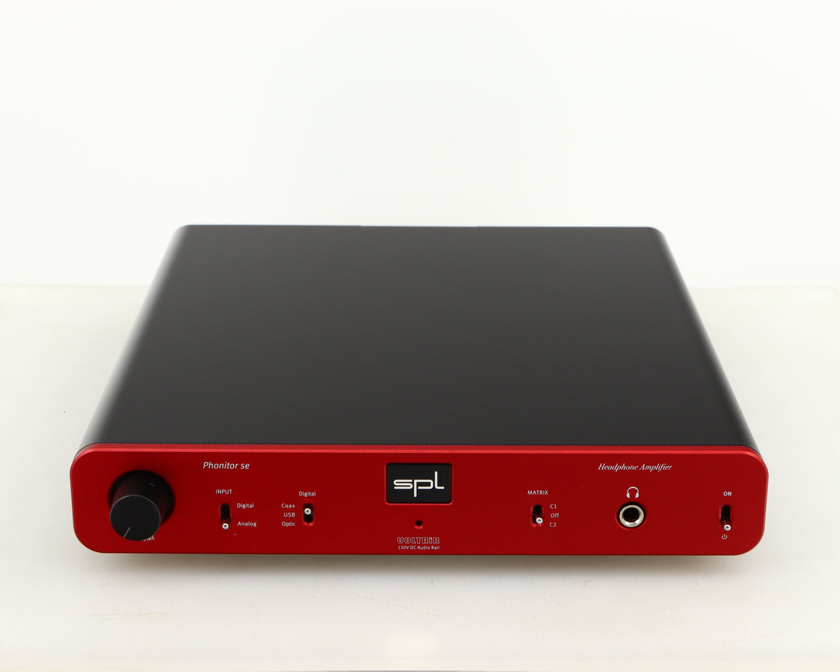 Front view of a used SPL Phonitor SE Headphone Amplifier in a red finish
