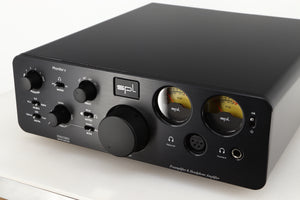 Close up of a used SPL Phonitor X Headphone Amplifier & Pre Amplifier W/ DAC in a black finish showing fascia