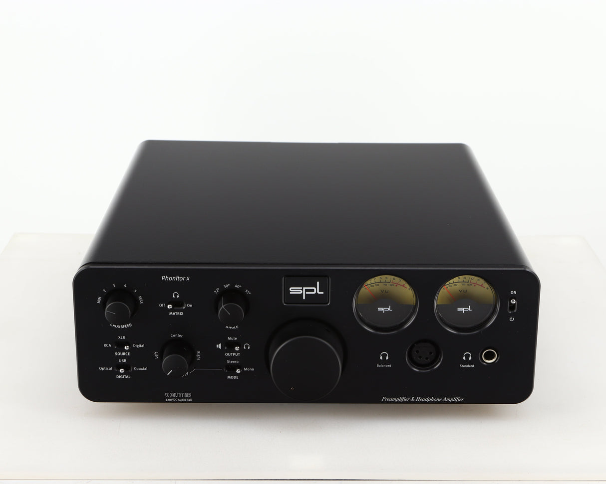 Front view of a used SPL Phonitor X Headphone Amplifier & Pre Amplifier W/ DAC in a black finish