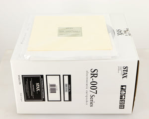 Box for used Stax SR-007 MK2 Electrostatic Headphones in a black finish showing Manual