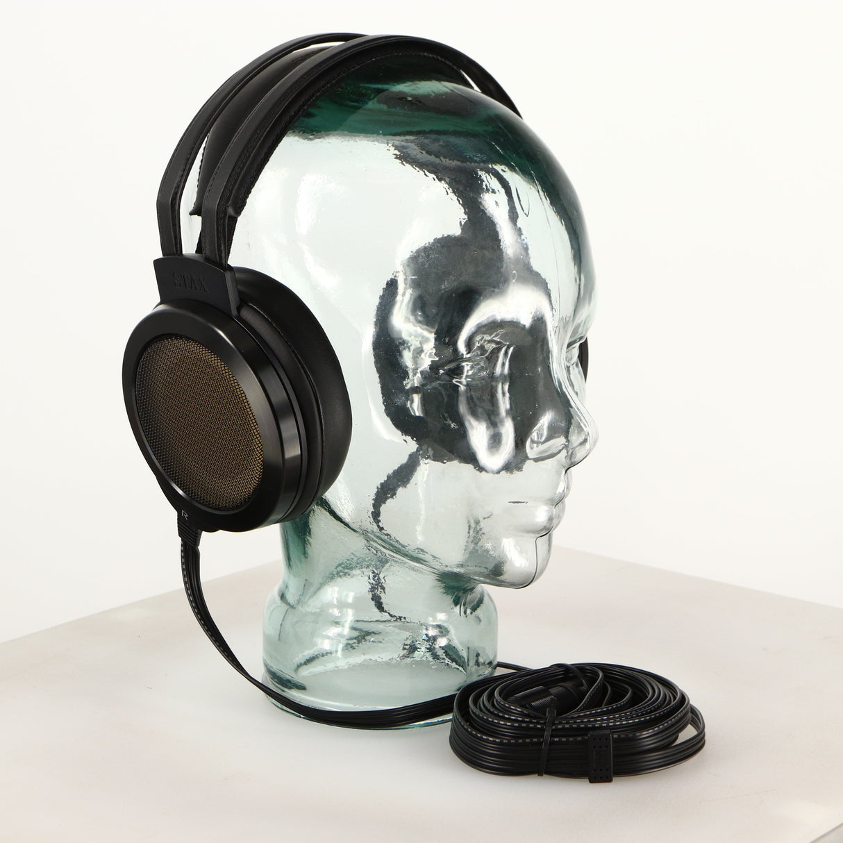 Front left angle of used Stax SR-007 MK2 Electrostatic Headphones in a black finish