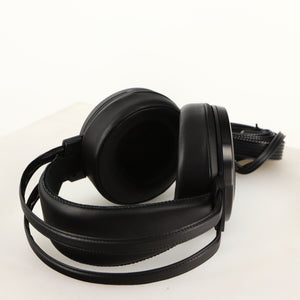 Close up of used Stax SR-007 MK2 Electrostatic Headphones in a black finish showing inside of left earpad