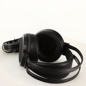 Close up of used Stax SR-007 MK2 Electrostatic Headphones in a black finish showing inside of right earpad