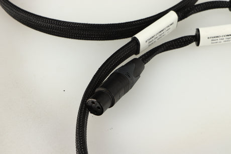 Close up of used Studio Connections Black Star XLR-XLR Interconnect Cables 1.0m Pair in a black finish showing connector