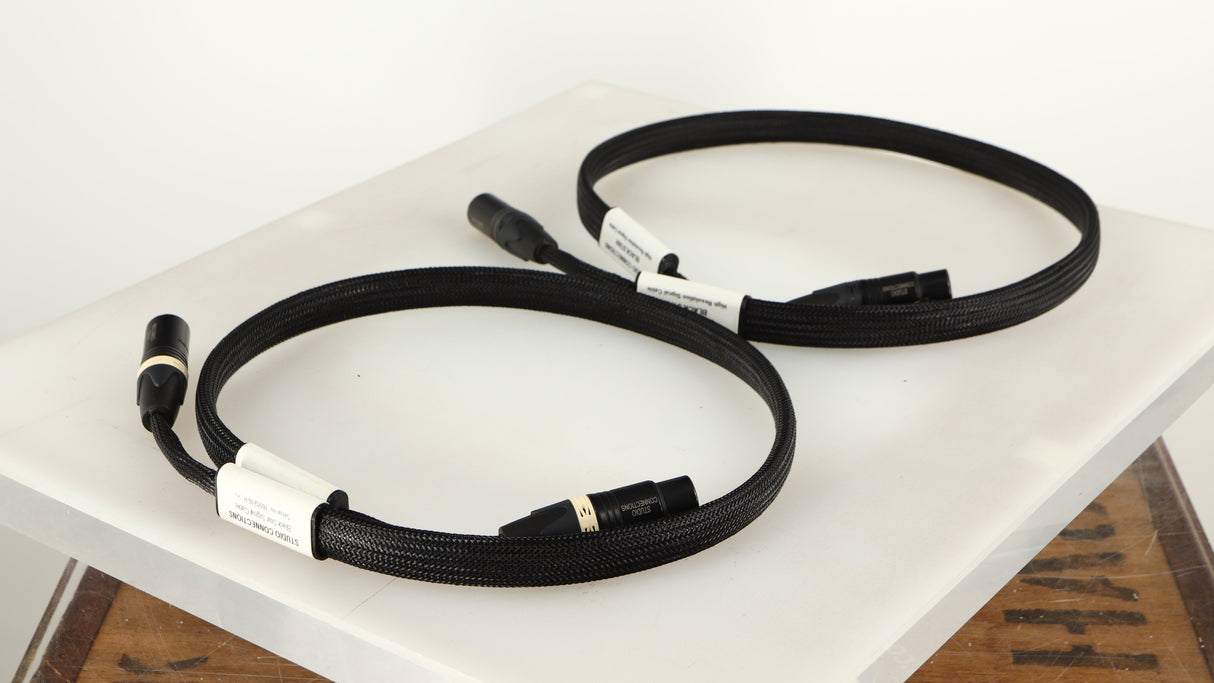 Front left angle of used Studio Connections Black Star XLR-XLR Interconnect Cables 1.0m Pair in a black finish