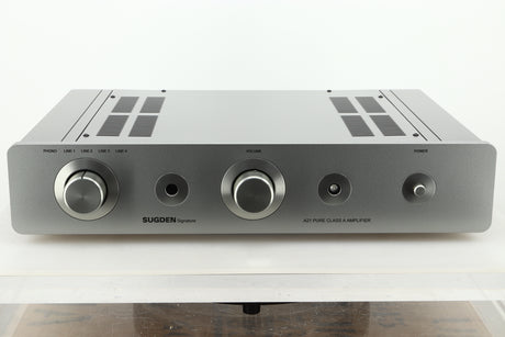 Front view of a used Sugden A21 I-S Integrated Amplifier in Titanium finish 