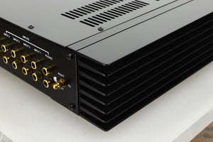 Rear right corner view of a used Sugden A21 I-S Integrated Amplifier in Titanium finish 