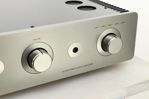 Close up view of a used Sugden A21 SE Signature Integrated Amplifier in Titanium finish