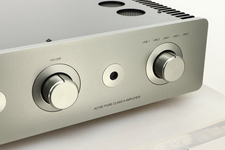Close up view of a used Sugden A21 SE Signature Integrated Amplifier in Titanium finish