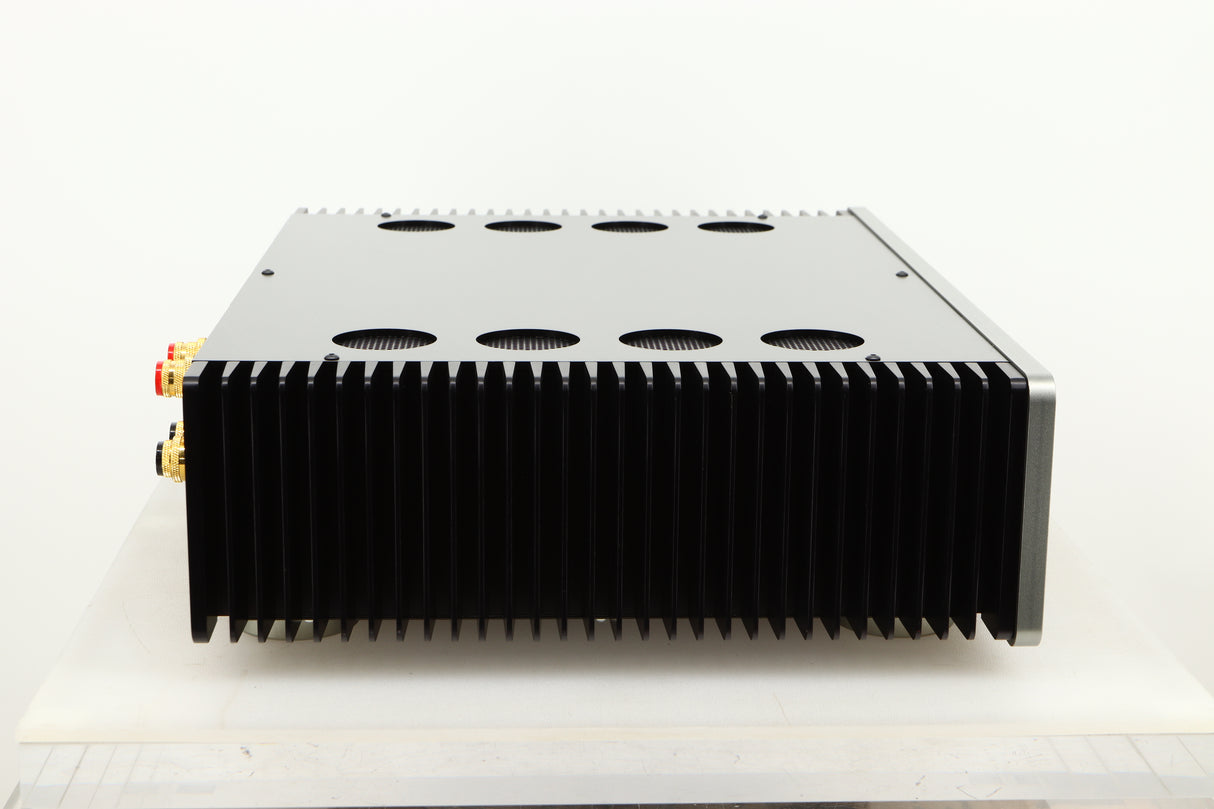 Side view of a used Sugden A21 SE Signature Integrated Amplifier in Titanium finish