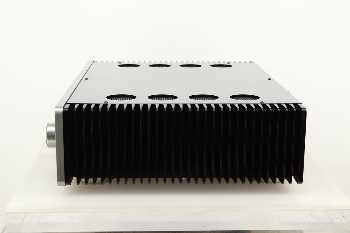 Side view of a used Sugden A21 SE Signature Integrated Amplifier in Titanium finish