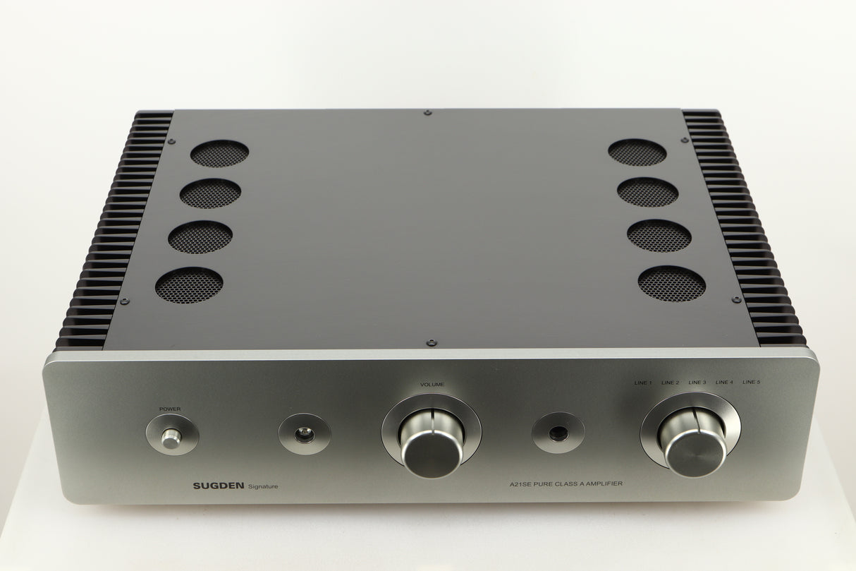 Top view of a used Sugden A21 SE Signature Integrated Amplifier in Titanium finish