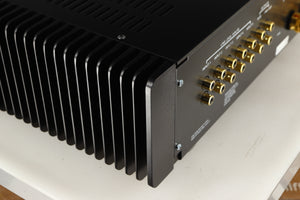 Rear right corner of a used Sugden A21SE Signature Integrated Amplifier in a graphite finish