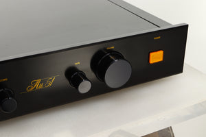 Close up view of a used Sugden AU-51 Pre Amplifier in Black finish