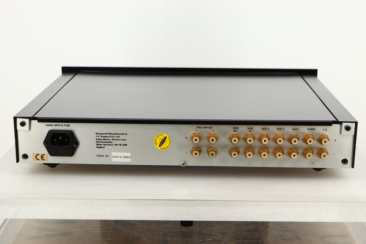 Rear view of a used Sugden AU-51 Pre Amplifier in Black finish